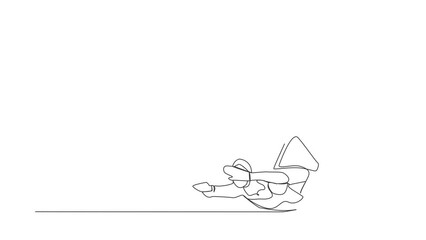 Poster - Animated self drawing of continuous line draw Arabian businesswoman under heavy megaphone burden. Troubles in communication. Bullying, harassment at work, families. Full length one line animation