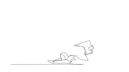 Poster - self drawing animation of single one line draw arabian businesswoman under wallet burden. stressed w