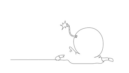 Poster - Animated self drawing of single continuous line draw Arabian businessman under heavy bomb burden. Office employee stress due to debt explosion. Financial crisis problem. Full length one line animation