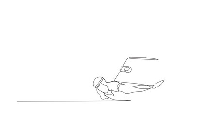 Poster - Animated self drawing of single continuous line draw Arab businessman under heavy wallet burden. Tired hard working office employee. Financial and economic crisis. Full length one line animation