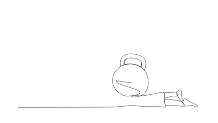 Poster - Animated self drawing of continuous line draw Arab businessman under kettlebell burden. Financial crisis and credit payment. Business, mental stress, bankruptcy, debt. Full length one line animation