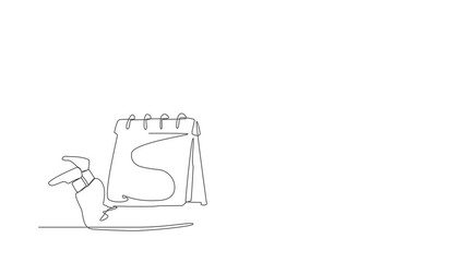 Poster - Self drawing animation of single line draw Arabian businessman under calendar burden. Tired employee worker with work problem. Stressful job with deadline. Continuous line draw. Full length animated
