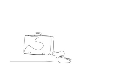 Poster - Animated self drawing of continuous line draw businesswoman under heavy briefcase burden. Difficulty business task. Pressure workload. Anxiety from work and overload. Full length single line animation