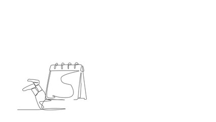 Poster - Animated self drawing of continuous one line draw businesswoman under heavy calendar burden. Burnout syndrome. Stress at work, emotional exhaustion, feeling drained. Full length single line animation