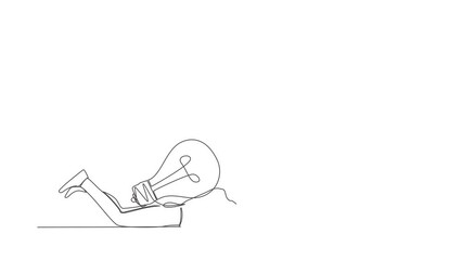 Poster - animated self drawing of continuous line draw of depressed businessman under heavy light bulb burden