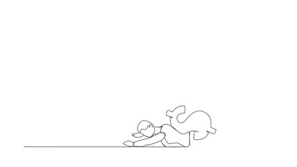 Poster - Animated self drawing of continuous line draw depressed businessman under heavy dollar symbol burden. Overloaded worker, difficult burden and debt. Economic crisis. Full length single line animation