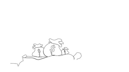 Poster - Self drawing animation of single line draw businessman under heavy globe burden. Climate change global warming, world leader commitment to take care our planet. Continuous line. Full length animated