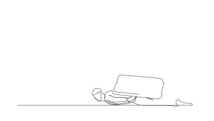Poster - Animated self drawing of continuous line draw of depressed businessman under heavy smartphone burden. Feeling stressed, tired. Exhaustion, depression, overwork problem. Full length one line animation