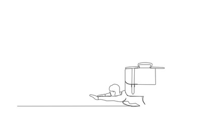 Fototapete - Animated self drawing of continuous line draw depressed businessman under heavy briefcase burden. Anxiety from work and overload. Pressure from too much responsibility. Full length one line animation