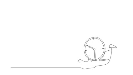 Poster - Animated self drawing of continuous line draw Arabian businessman under wall clock burden. Stressed complete work within deadline and timeline. Work under pressure. Full length single line animation