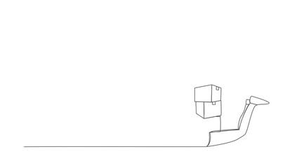 Poster - Animated self drawing of continuous line draw depressed businessman under heavy pile of box burden. Overworked man with stacks of cardboard. Stress at work. Bureaucracy. Full length one line animation