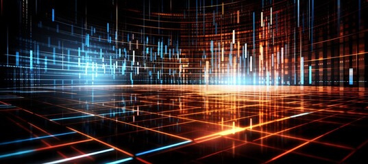 Poster - Digital cyberspace data code network flow particles virtual technology background. Generative AI technology.