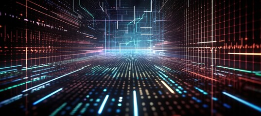 Poster - Virtual space network data flow particles technology background. Generative AI technology.
