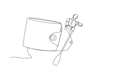 Poster - Animated self drawing of continuous line draw robot sailing away on boat with purse. Money management in tech company. Technology development. Artificial intelligence. Full length one line animation