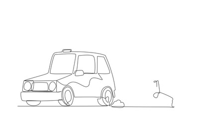 Poster - Self drawing animation of single line draw astronaut running chasing taxi cab in moon surface. Future transportation in outer space. Cosmonaut deep space. Continuous line draw. Full length animated