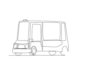 Poster - Animated self drawing of continuous line draw astronaut run chasing bus in moon surface. Analysis of the transportation system in space. Cosmic galaxy space concept. Full length one line animation