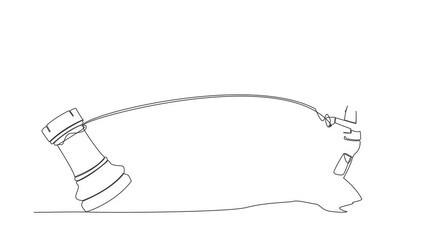 Poster - animated self drawing of continuous line draw astronaut standing pulling rock chess with rope. maint
