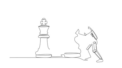 Poster - Animated self drawing of continuous line draw astronaut push pawn chess piece to take down king. Big dreams conquer intergalactic exploration. Cosmonaut outer space. Full length single line animation