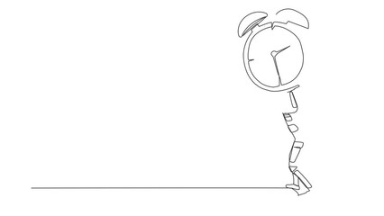 Poster - Self drawing animation of single line draw astronaut carrying heavy alarm clock on his back. Work pressure at spaceship project. Cosmic galaxy space concept. Continuous line draw. Full length animated
