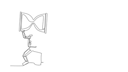 Poster - Self drawing animation of single line draw astronaut carrying heavy hourglass on his back. Spaceman with exploration deadline operation. Cosmic galaxy space. Continuous line draw. Full length animated