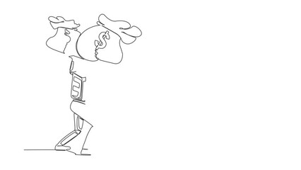 Poster - Animated self drawing of continuous line draw astronaut carrying heavy money bag on his back. Finance crisis in space company due to pandemic. Cosmonaut outer space. Full length single line animation