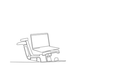 Poster - Animated self drawing of continuous line draw young astronaut under heavy laptop computer burden. Fatigue or burnout work at spaceship industry. Cosmonaut deep space. Full length one line animation