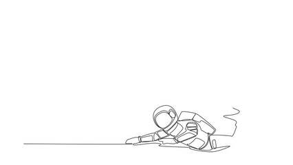 Poster - Self drawing animation of single line draw astronaut under gift box burden in moon surface. Shipping problem inter galactic connection. Cosmic galaxy space. Continuous line draw. Full length animated