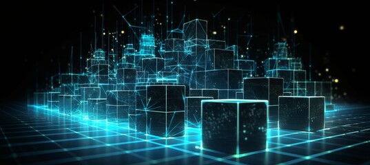 Leinwandbilder - Smart square blockchain global data network system structure technology background. Generative AI technology.	