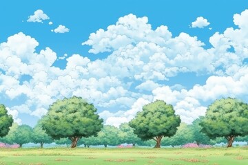 Poster - serene landscape with trees and clouds in the sky Generative AI