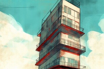 Poster - modern skyscraper with balconies and glass facade Generative AI