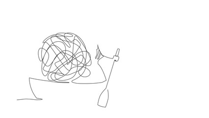 Poster - Animated self drawing of continuous line draw businesswoman sailing away on boat with messy line. Stressed worker escape from chaotic or anxiety minded. Mental health. Full length one line animation