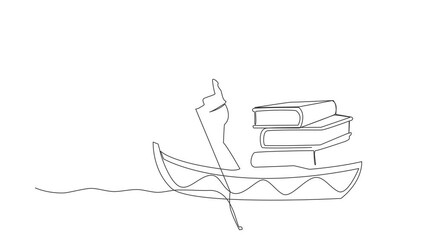 Poster - animated self drawing of continuous line draw smart businessman standing in boat and sailing with pi