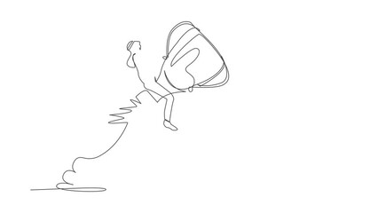 Poster - Animated self drawing of continuous line draw Arab businessman riding trophy rocket flying in the sky. Improve business ability to win competition. Achievement goals. Full length one line animation
