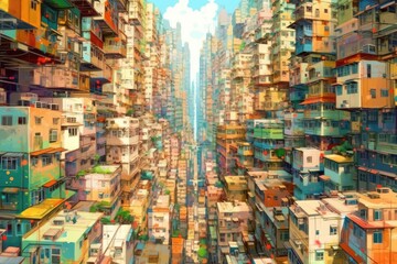 Poster - bustling metropolis with towering skyscrapers Generative AI