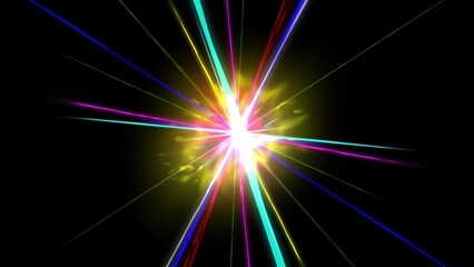 Wall Mural - Beautiful illustration of colorful flash light rays on plain black background