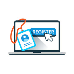 Poster - sign up, digital online registration on laptop screen, register now concept illustration flat design vector eps10. modern graphic element for landing page ui, infographic, icon