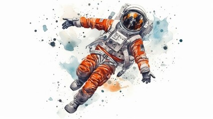 Wall Mural - astronaut and universe planets watercolor white background Generative AI
