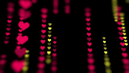 Wall Mural - digital heart isolated on black background, 3d animation and holographic with love abstract, pattern