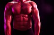 © SHOTPRIME STUDIO - Man professional bodybuilder athlete naked torso in sports, isolated on multicolored background in neon light. Advertising, sports, active lifestyle, colored light, competition, challenge concept.