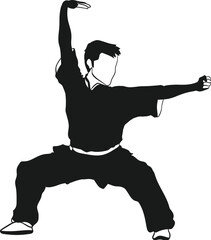 Wall Mural - Black silhouette of kung fu man athlete