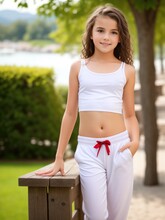 Beautiful Little Girl Model Posing On Street. Generative AI