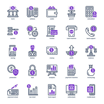 Banking Service icon pack for your website design, logo, app, and user interface. Banking Service icon mixed design. Vector graphics illustration and editable stroke.