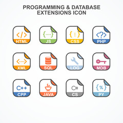Leinwandbilder - Set of Programming and Database Format with Symbol Rounded Square Icon. Format Extension icon Vector Illustration.