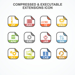 Poster - Set of Compressed and Executable Format with Symbol Rounded Square Icon. Format Extension icon Vector Illustration.
