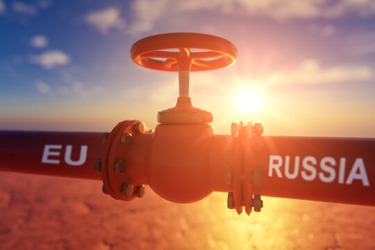 Wall Mural -  - Pipes of gas or oil from Russia to European Union. Sanctions and ban on purchases of natural gas or crude oil in Russia. 3D rendering