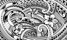 Ethnic Print Design For Fabric With Polynesian Style Ornaments And Native Motives