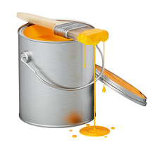 Paint Can And Brush On Transparent Background.