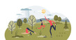 © VectorMine - Yoga activity as outdoor physical activity for good posture tiny person concept, transparent background. Stretching, strength exercises and wellness for healthy body illustration.