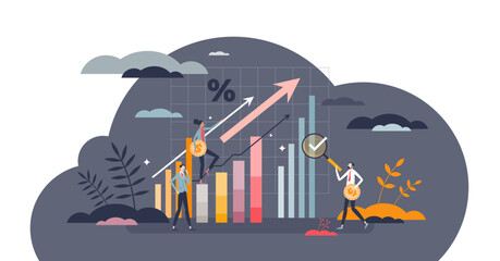 Wall Mural - Investment and financial growth with money profit chart tiny person concept, transparent background.Successful stock market with increase in wealth data illustration.