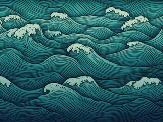 Blue water wave line deep sea pattern background banner illustration. Generative AI